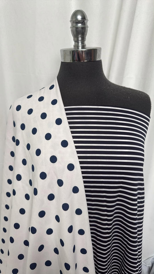 NAVY-WHITE STRIPE/DOT BUNDLE : 2YD Navy/White Stripe Scuba & 2YD Dot Crepe Scuba : A30698