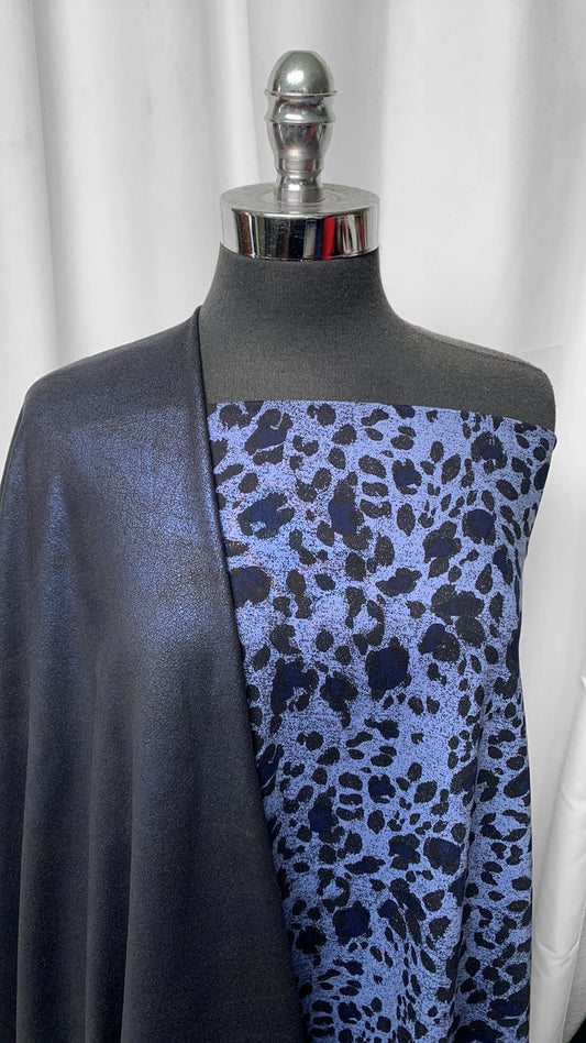 BLUE FOIL/LEOPARD BUNDLE : 1YD Blue Leopard Peached PF & 2YD Blue Foil Scuba : A25384