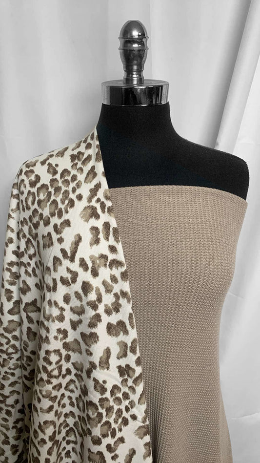 TAUPE/IVORY LEOPARD BUNDLE : 2YD Taupe Modal Thermal & 2YD Ivory Leopard Cotton FT : A25969