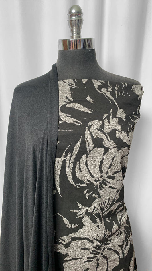 BLACK/GREY TROPICAL BUNDLE : 2YD Black Featherweight PF & 60" Black/Grey Tropical C/P Jersey : A2385