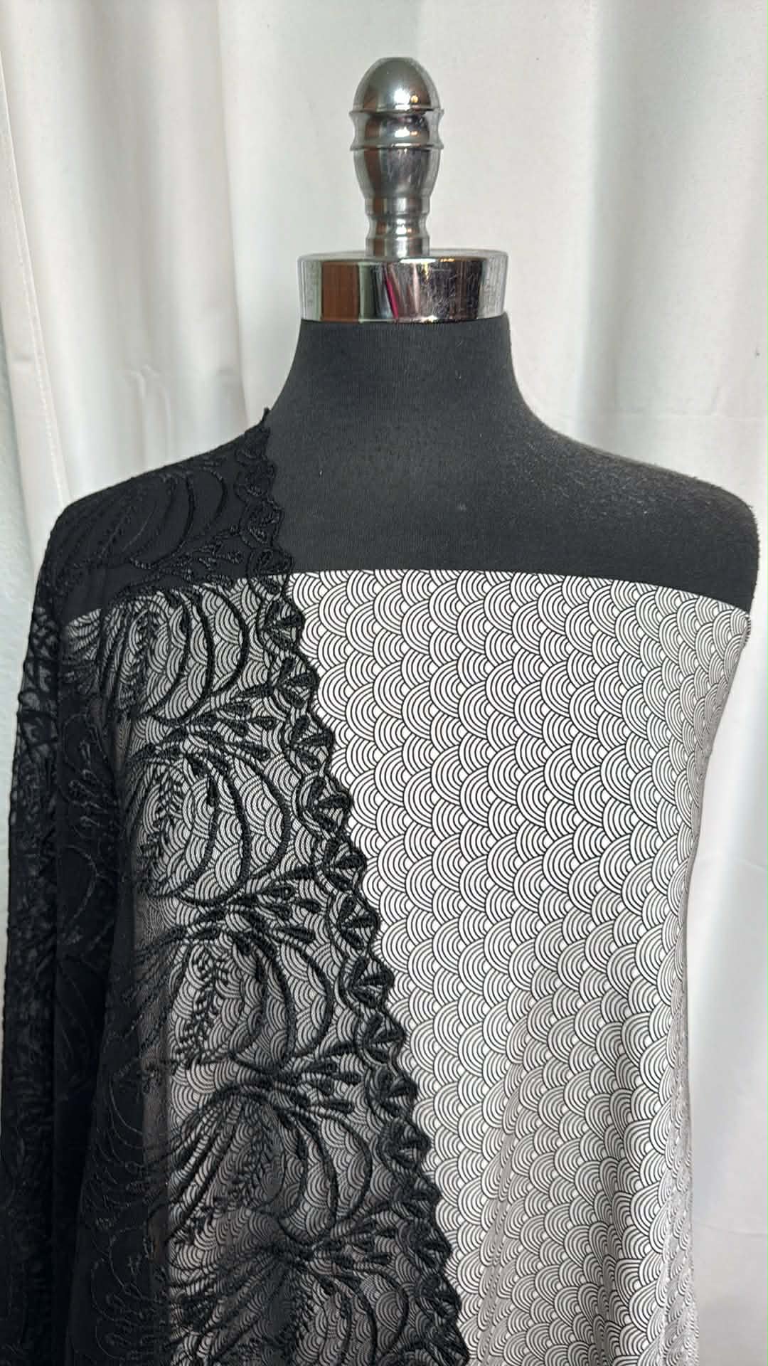 SCALES/EMBROIDERED MESH BUNDLE : 2YD Scales N/S Swim & 2YD Black Double-Border Embroidered Mesh : A29529