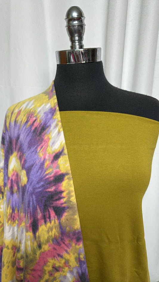 DARK CITRON/TIE DYE BUNDLE : 1.5YD Dark Citron C/S FT & 2YD Tie Dye Brushed Hacci SK : A28688