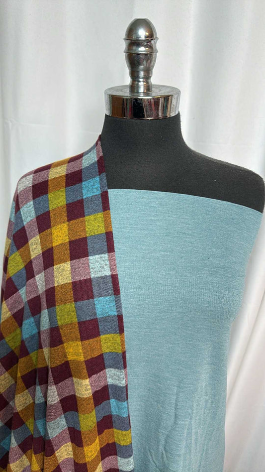 BLUE/PLAID BUNDLE : 2YD Blue Brushed PRS FT & 2YD Plaid Brushed Hacci SK : A28664