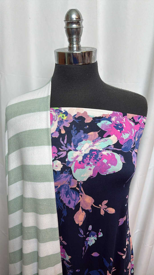 NAVY FLORAL/SAGE STRIPE BUNDLE : 2YD Navy Floral ITY & 2YD Sage Stripe Oakley SK : A28049