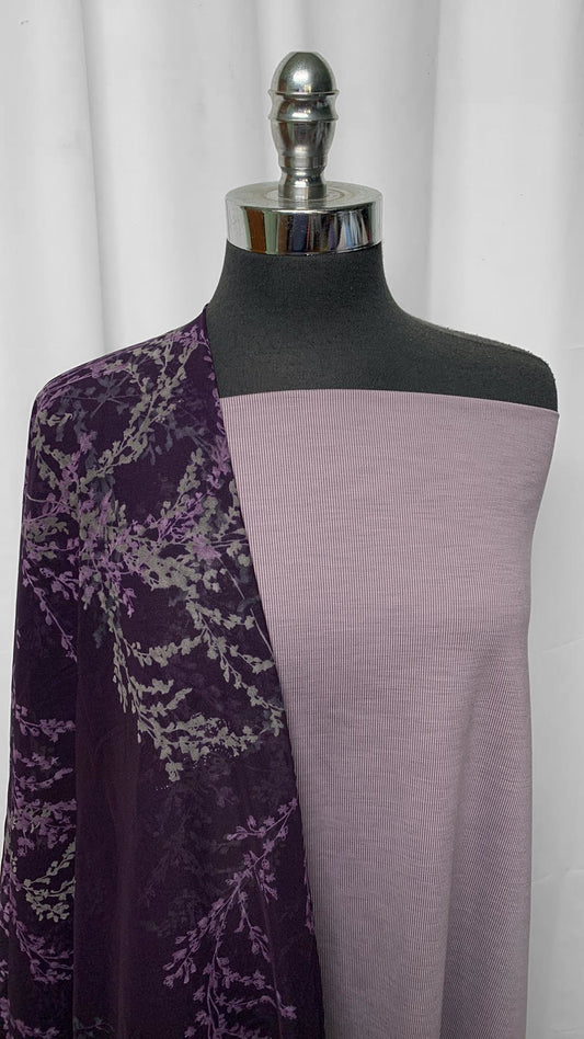 PURPLE FLORAL/RIB BUNDLE : 2YD Floral Stretch Mesh & 2YD Rib PF : A25303