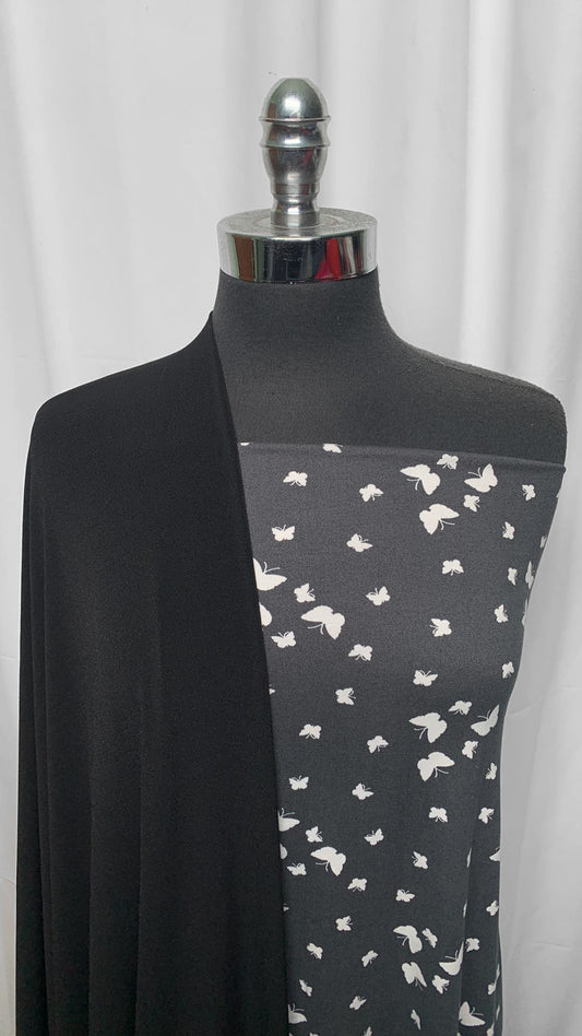 BLACK/CHARCOAL BUTTERFLY BUNDLE : 2YD Charcoal Butterfly DBP & 2YD Black P/S Crepe Jersey : A25402