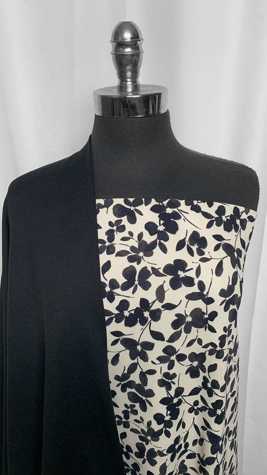 BLACK/IVORY FLORAL BUNDLE : 2YD Black 2-Tone Peached PF & 1YD Ivory/Black Floral Recycled P/S PF : A25674