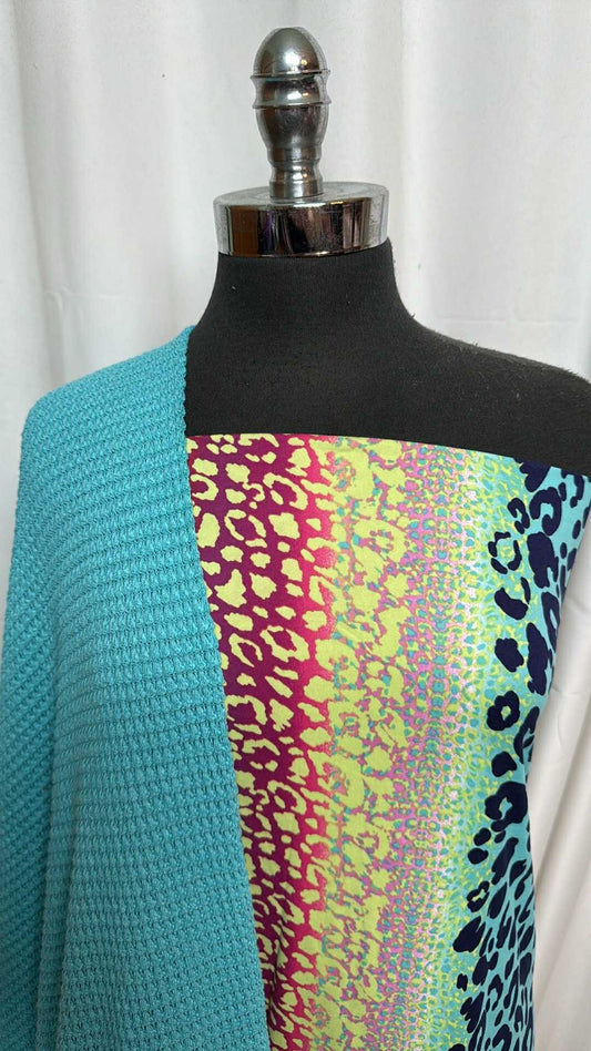 AQUA/LEOPARD STRIPE BUNDLE : 2YD Leopard Stripe DBP & 2YD Aqua Pucker Waffle : A28362
