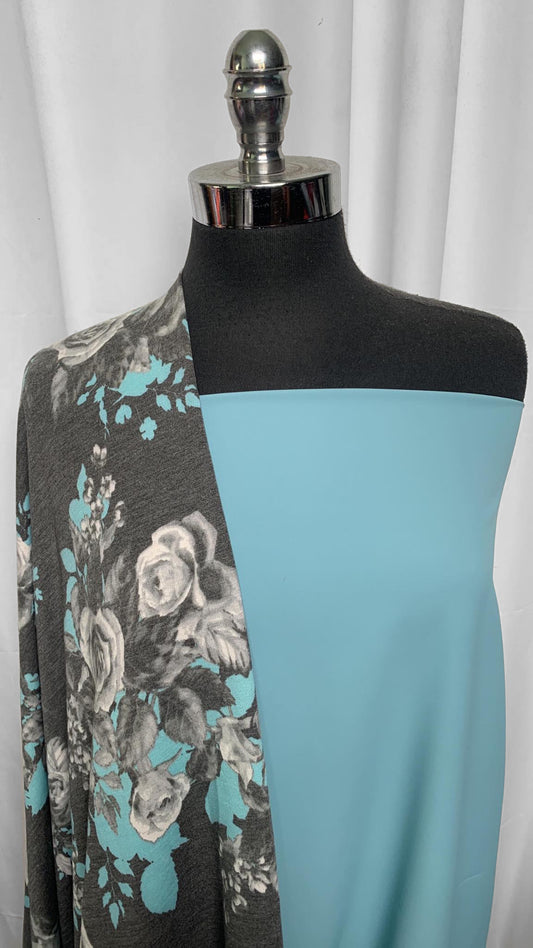 BLUE/GREY FLORAL BUNDLE : 3YD Blue Microfiber Woven (No Stretch) & 2YD Blue/Grey Floral PRS FT : A25548