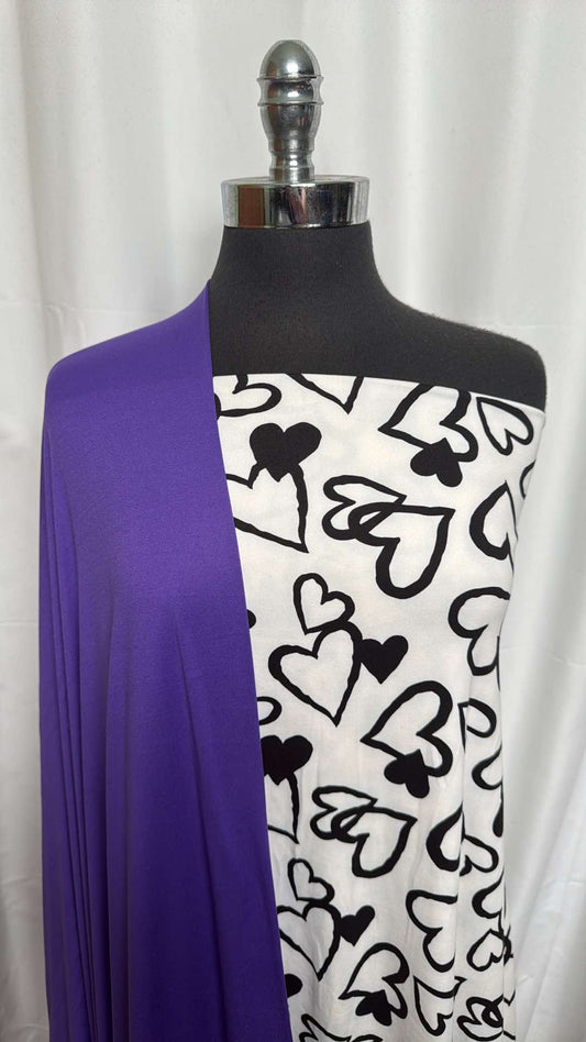PURPLE/HEARTS BUNDLE : 2YD Black/White Hearts DBP & 2YD Purple DBP : A26060