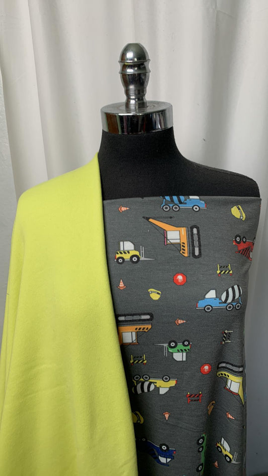 CITRUS/CONSTRUCTION BUNDLE : 2YD Citrus Sweatshirt Fleece & 1.5YD Construction Trucks PRS FT : A1688