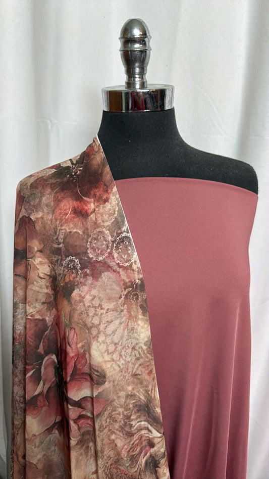 MARSALA/MESH BUNDLE : 2YD Marsala Yoga PF & 2YD Floral Stretch Mesh : A29717
