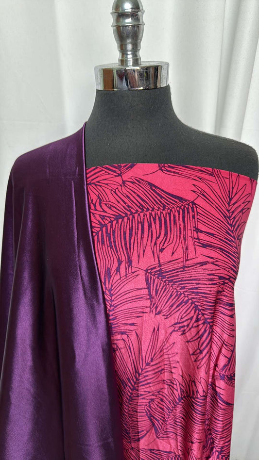 PURPLE/PINK LEAVES BUNDLE : 1YD Pink/Purple Leaves N/S & 1.5YD Purple Casino : A27255