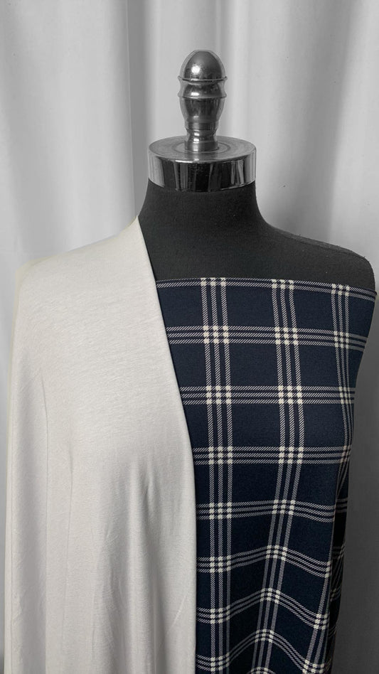 WHITE/NAVY PLAID BUNDLE : 2YD White R/S & 2YD Navy Plaid Ponte : A2342