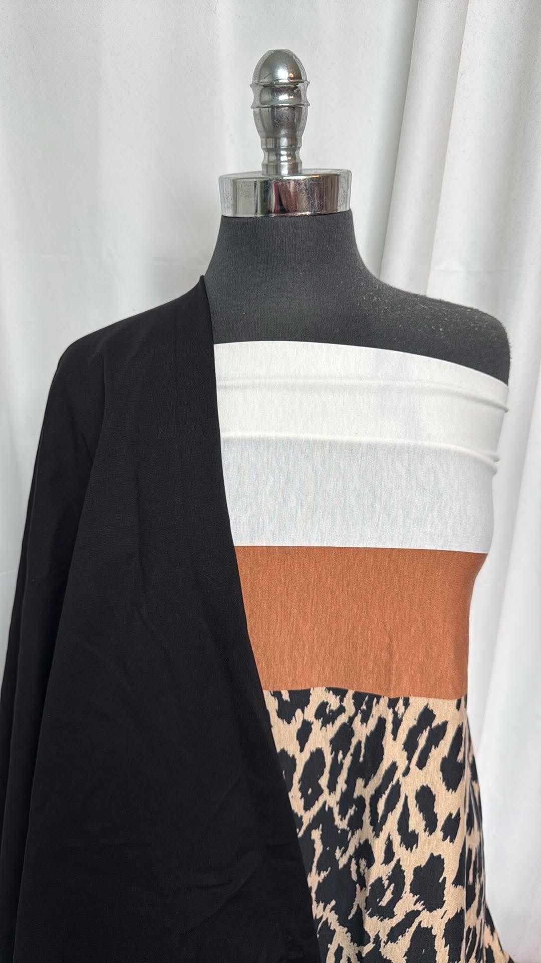 BLACK/LEOPARD BORDER BUNDLE : 1YD Black Nylon Ponte & 2YD Double-Border Spun Poly : A30680