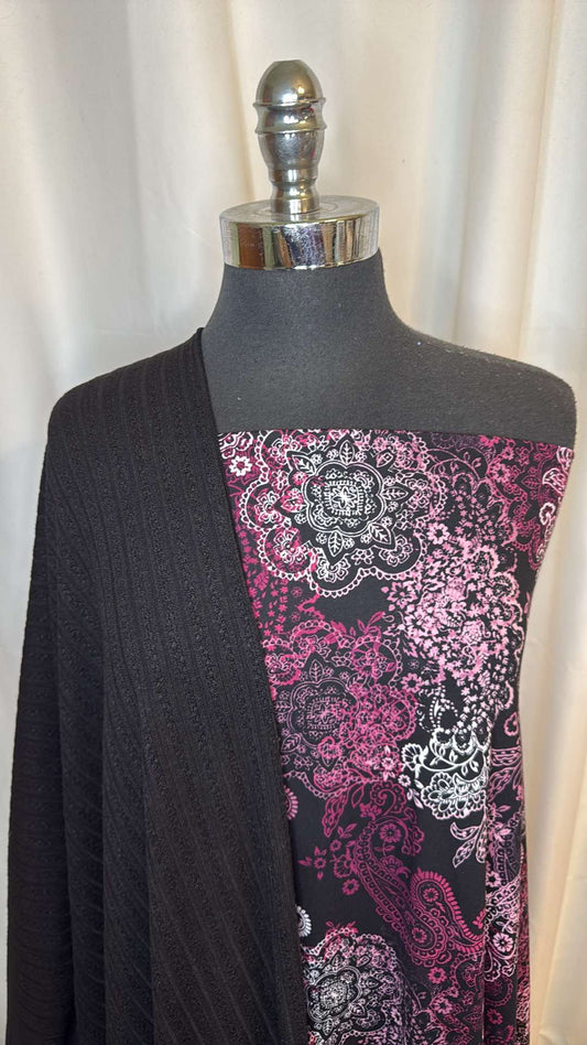 BLACK/BLACK-PINK PAISLEY BUNDLE : 2YD Black Cotton-Blend SK & 2YD Black/Pink Paisley DBP : A26713