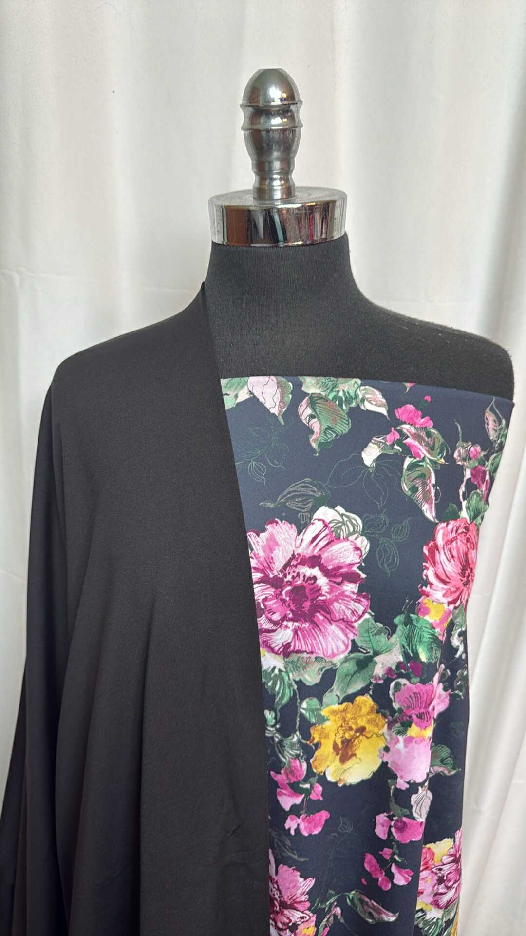 BLACK/NAVY-PURPLE FLORAL BUNDLE : 1YD Navy/Purple Floral Yoga PF & 2YD Black Brushed-Back PF : A27923