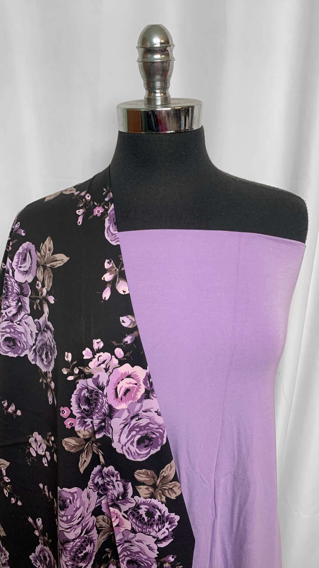 LAVENDER/BLACK FLORAL BUNDLE : 2YD Lavender Bamboo & 1YD Lavender/Black Floral Stretch Cotton Woven : A25939