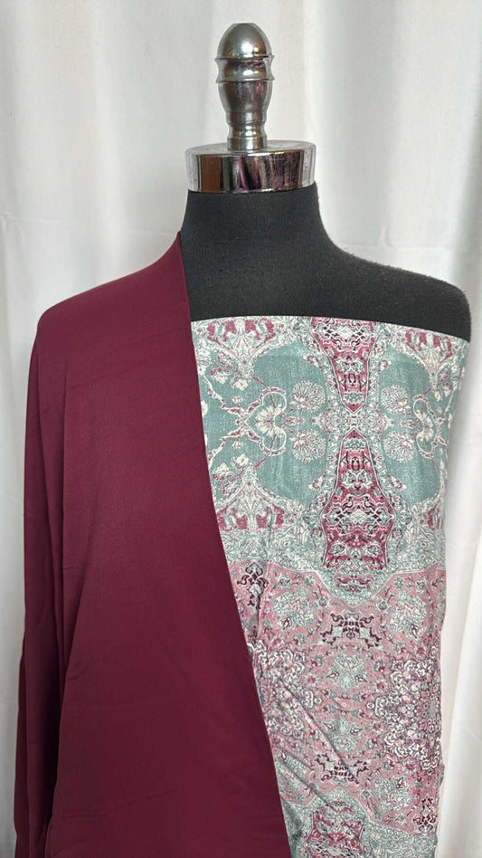 BURGUNDY/ELEGANCE BUNDLE : 2YD Burgundy Supplex PF & 2YD Elegant Silk Woven : A28712