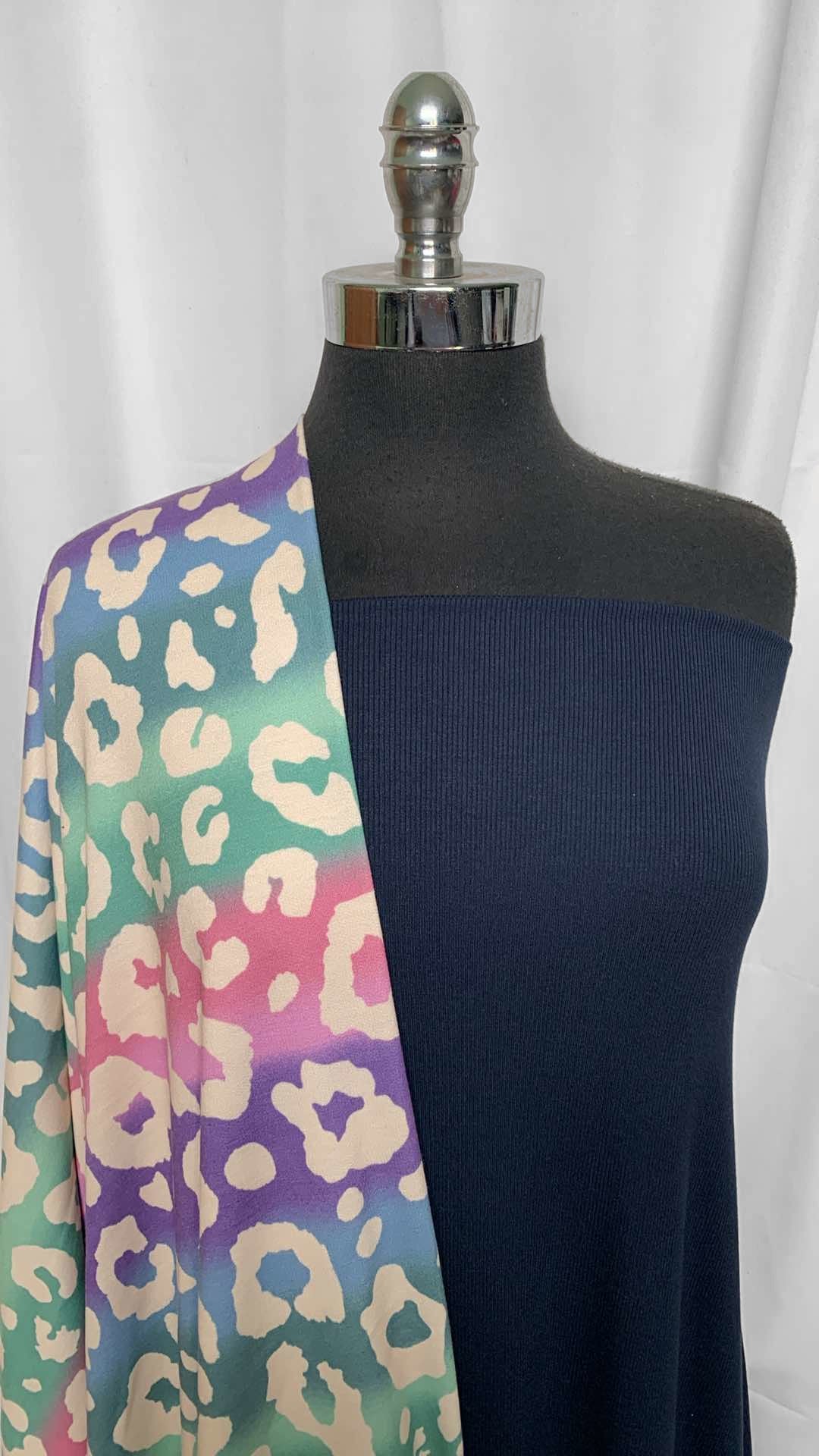 NAVY/PASTEL LEOPARD BUNDLE : 2YD Navy Modal/Spandex Rib & 2YD Pastel Leopard PRS FT : A25921