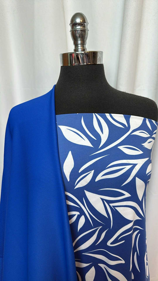 ROYAL/BLUE LEAVES BUNDLE : 1YD Royal Rib N/S & 2.5YD Blue Leaves ITY : A28832