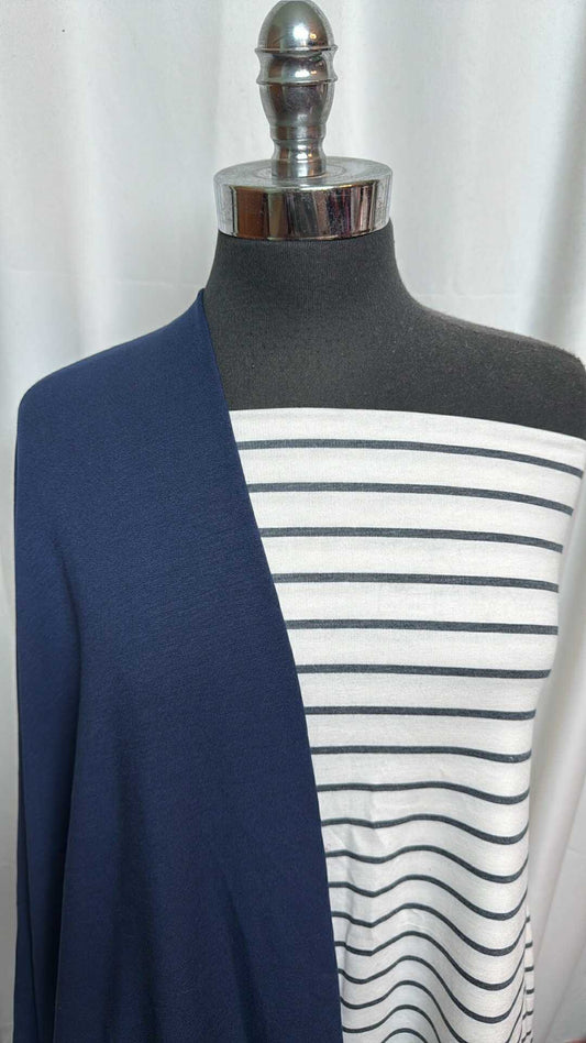 BLUE/IVORY STRIPE BUNDLE : 2YD Ivory Stripe PRS FT & 2YD Blue Brushed Modal/Spandex FT : A28223