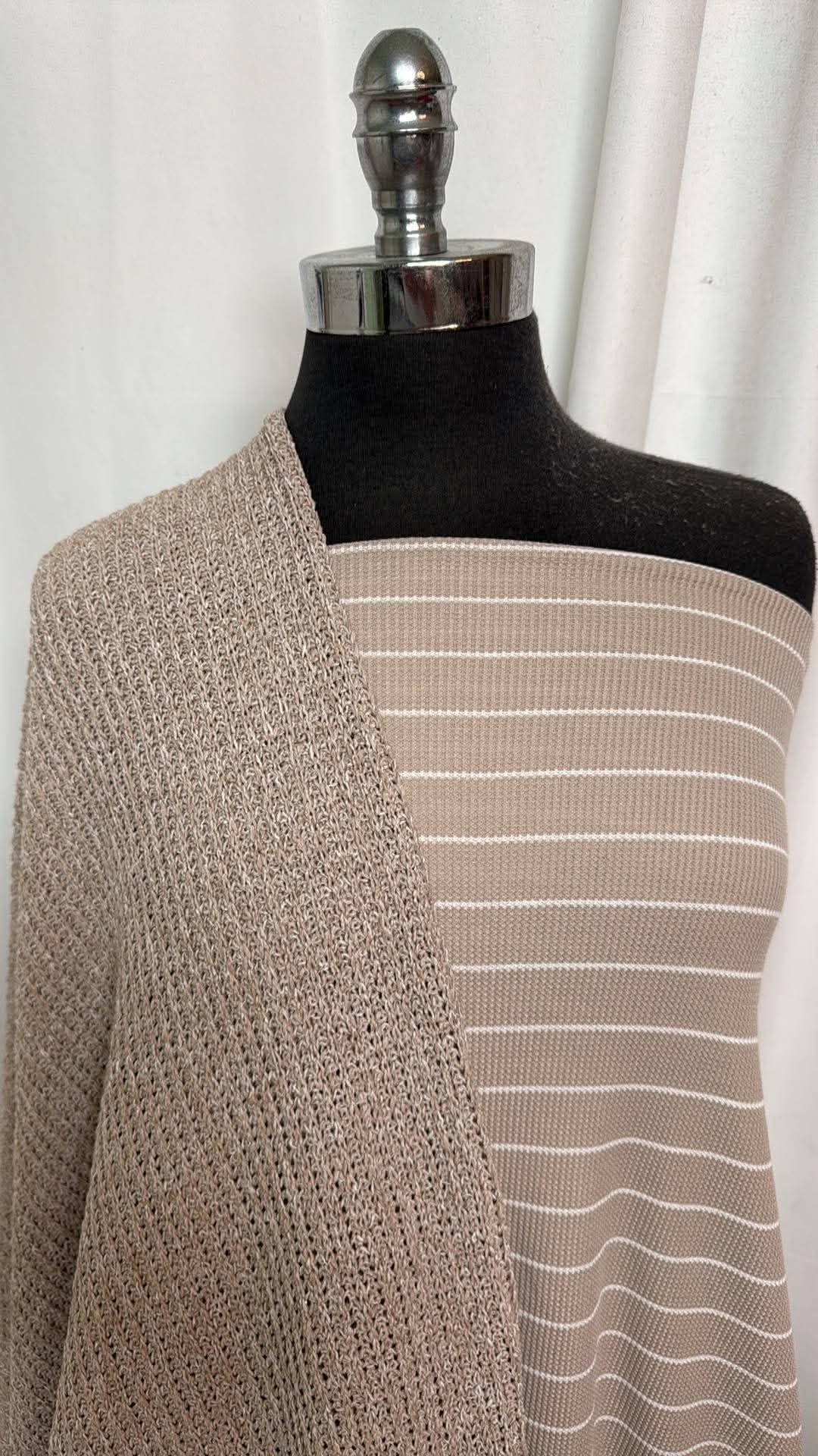 TAUPE STRIPE BUNDLE : 3YD Taupe Chunky Loose SK & 1.5YD Taupe Stripe Thermal : A31004