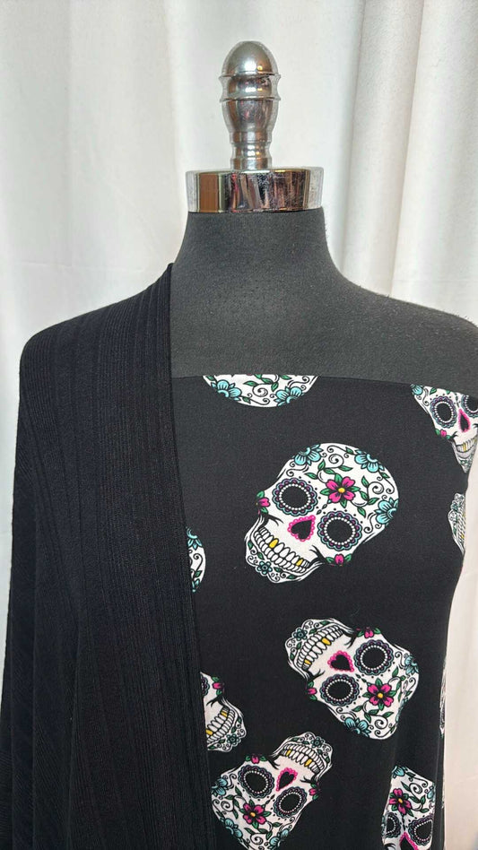 BLACK/SUGAR SKULLS BUNDLE : 2YD Black Rib SK & 2YD Sugar Skulls DBP : A28808