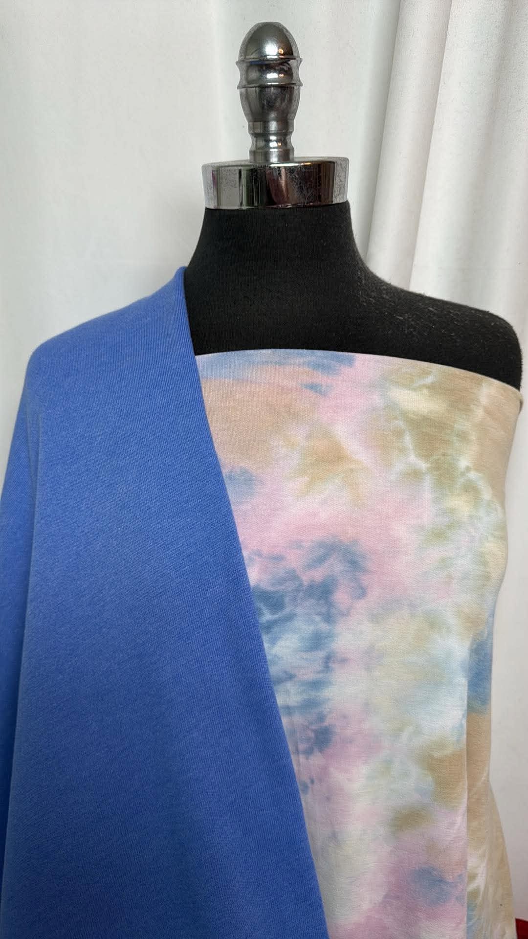 BLUE/TIE DYE BUNDLE : 2YD Tie Dye PRS FT & 2YD Blue Brushed Sweatshirt Fleece (72" Wide) : A30938