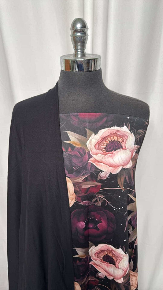 BLACK/DARK FLORAL BUNDLE : 2YD Dark Floral P/S PF & 1.5YD Black Supima Cotton Jersey : A26572