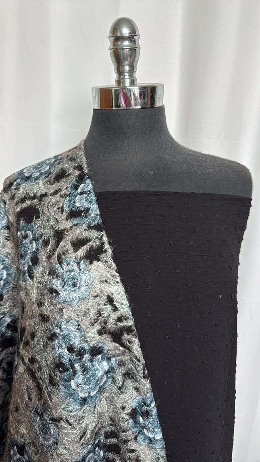 SWISS DOT/FELTED FLORAL WOOL BUNDLE : 2YD Black Swiss Dot Woven & 2YD Felted Floral Wool-Blend : A29370