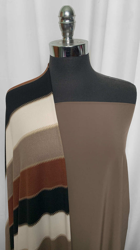 BROWN STRIPES BUNDLE : 3YD Solid Stretch Woven & 2YD Wide Stripe Oakley SK : A25602