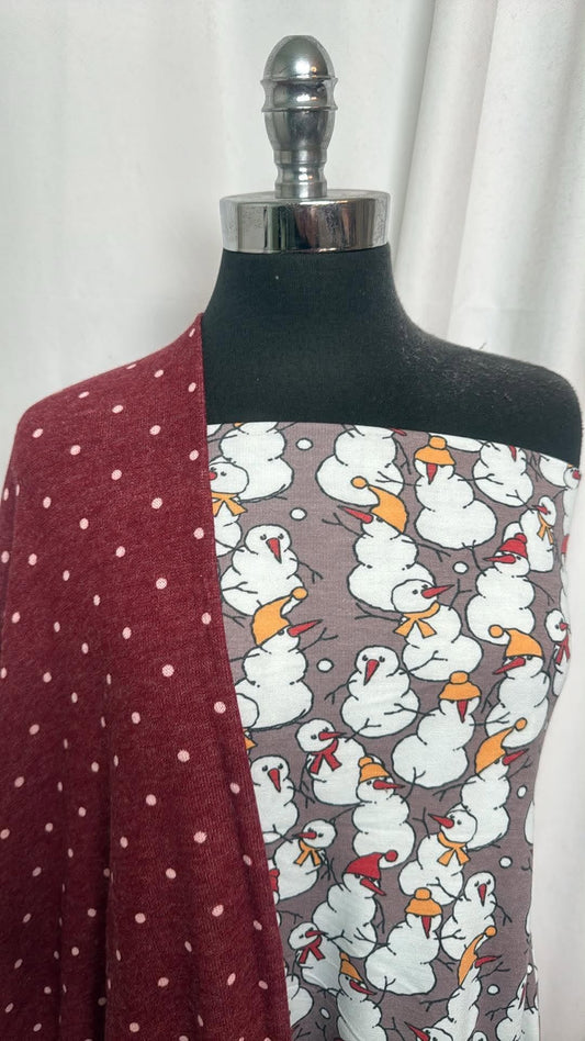 BURGUNDY DOT/SNOWMEN BUNDLE : 1YD Snowmen PRS FT & 1YD Burgundy Dot Hacci SK : A30884