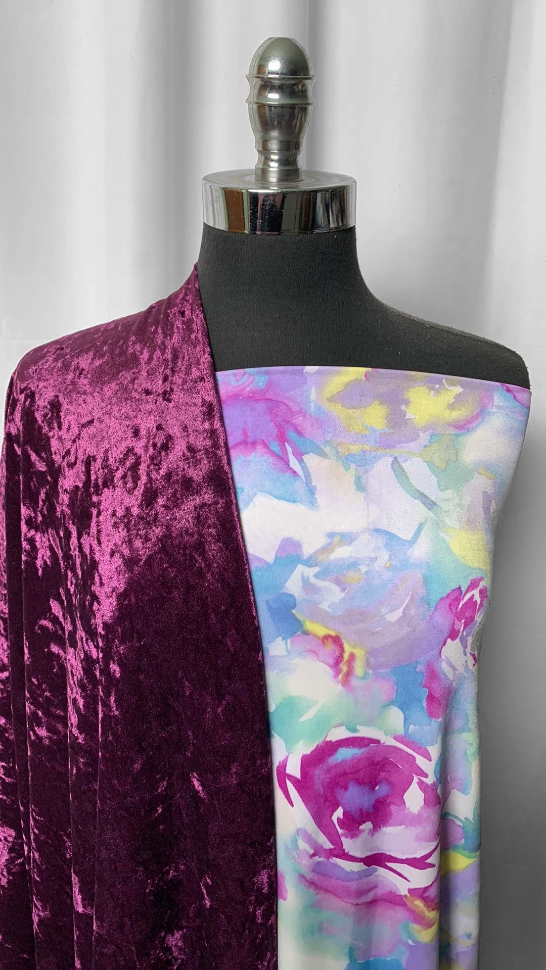 PURPLE VELVET/FLORAL BUNDLE : 3YD Floral Venezia ITY & 2YD Purple Stretch Crushed Velvet : A2542