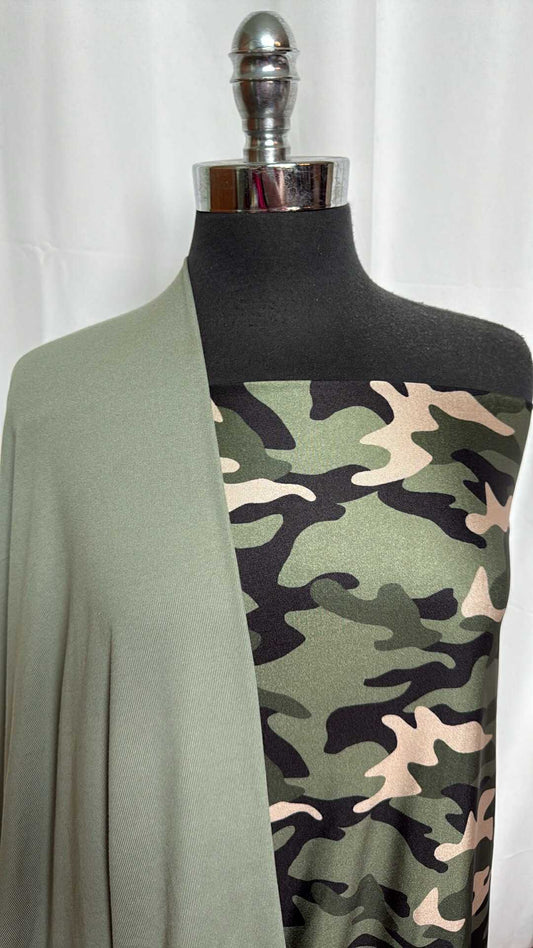 SAGE/CAMO BUNDLE : 2.5YD Camo Yoga PF & 2YD Sage Rib PF : A28929