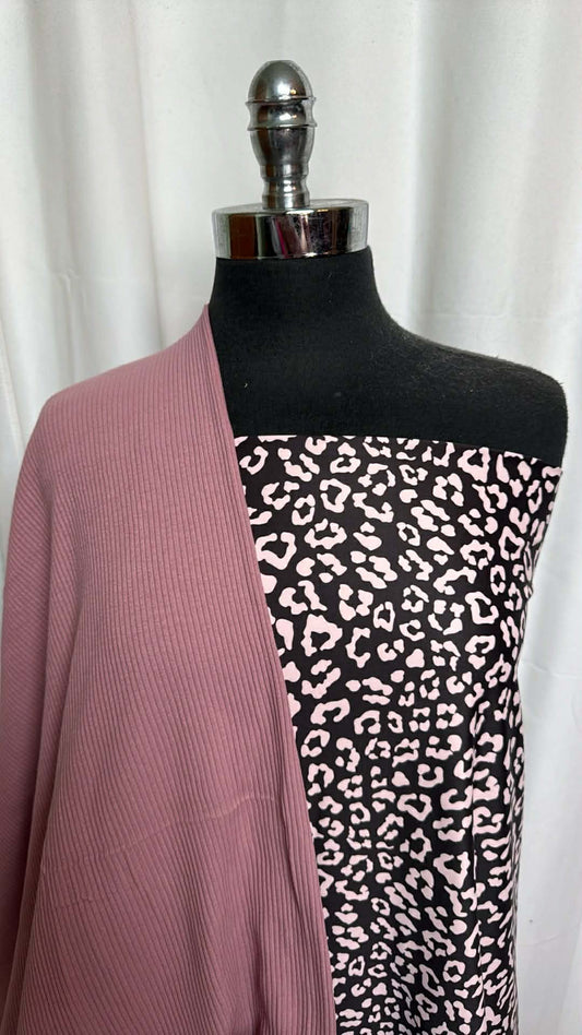 LEOPARD/MAUVE RIB BUNDLE : 2YD Mauve C/S Rib & 2YD Leopard Yoga PF : A29454
