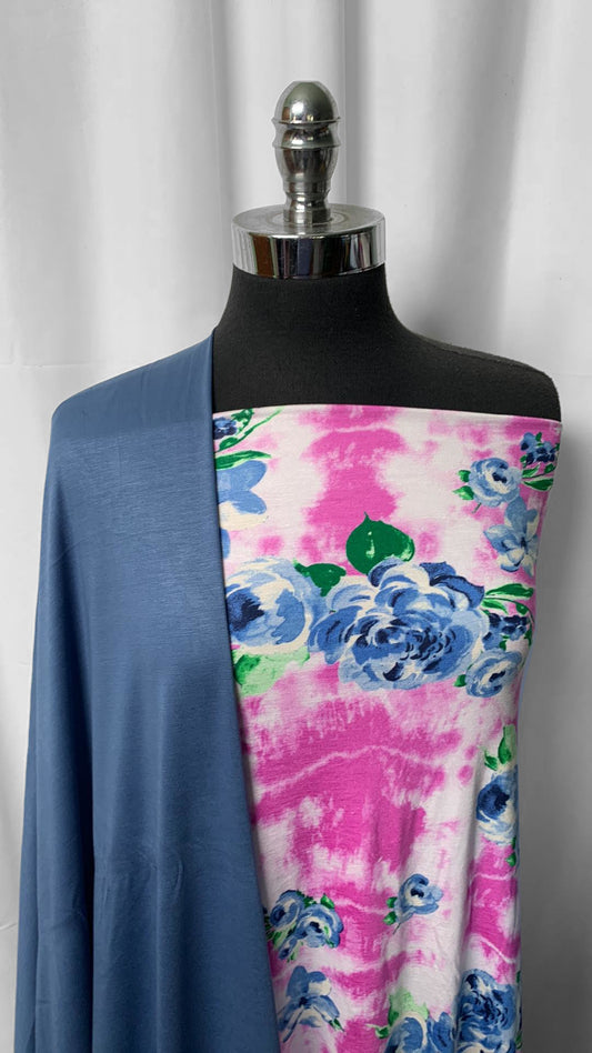 BLUE/PINK FLORAL BUNDLE : 2YD Blue R/S & 3YD Floral R/S : A25105