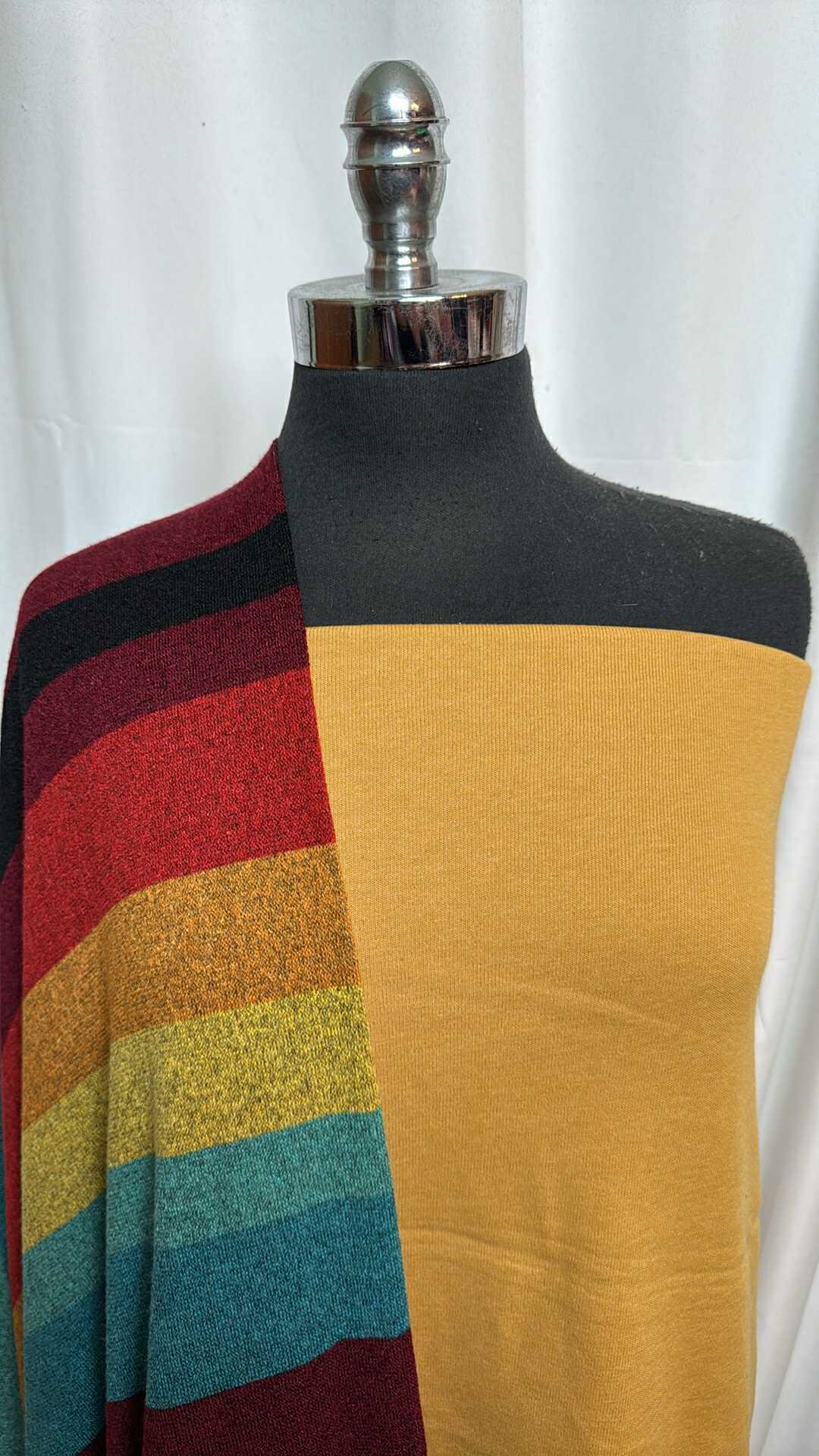 MUSTARD/VARIEGATED STRIPE BUNDLE : 2YD Variegated Stripe Hacci SK & 1.5YD Mustard Sweatshirt Fleece (72" Wide) : A28308