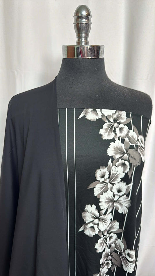 BLACK/FLORAL STRIPE BUNDLE : 1.5YD Vertical Floral/Stripes N/S Swim & 2YD Black N/S Swim : A29541