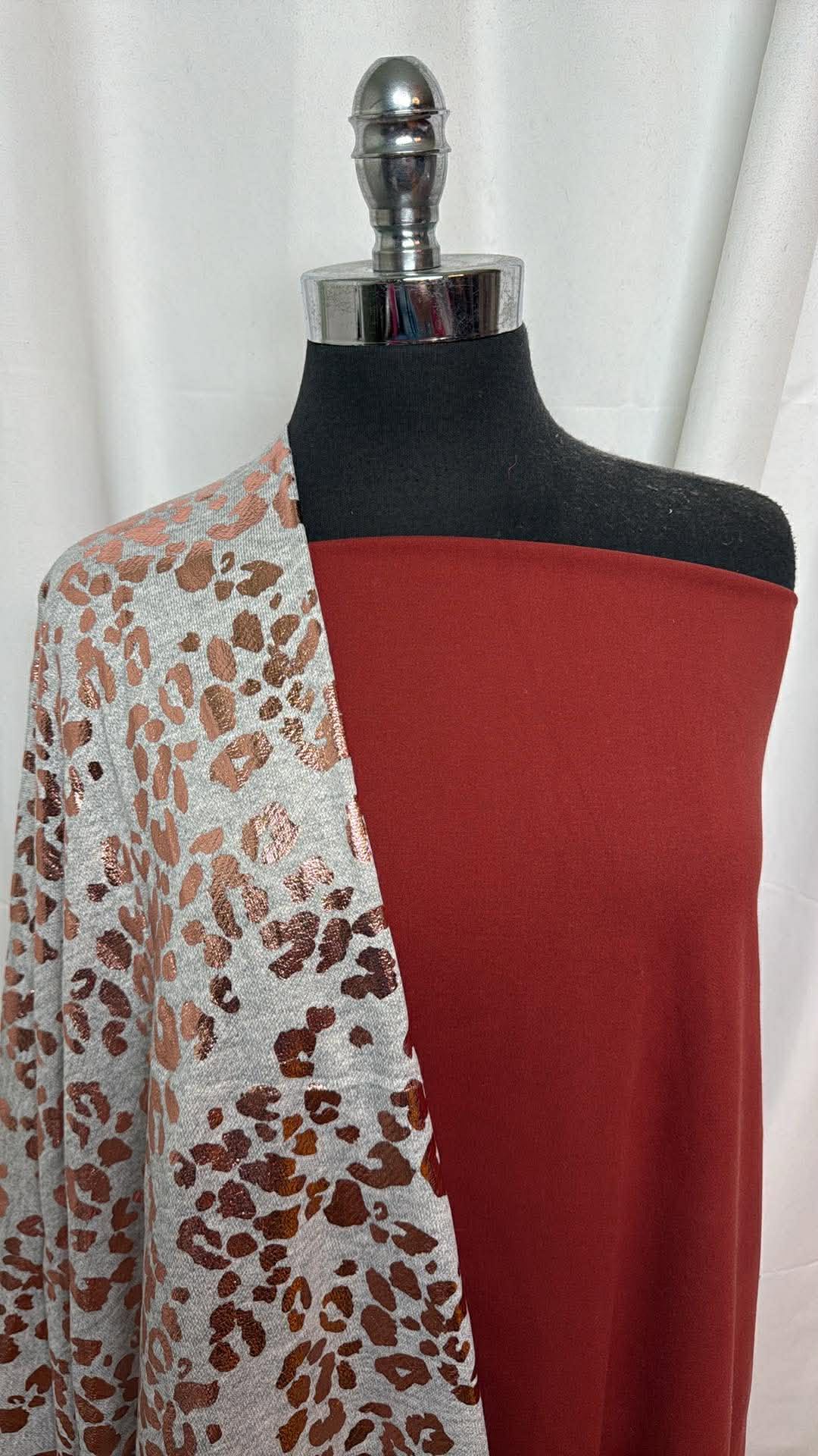 RUST/FOIL LEOPARD BUNDLE : 2YD Rust Brushed FT & 2YD Cotton-Blend FT w/Foil : A30254
