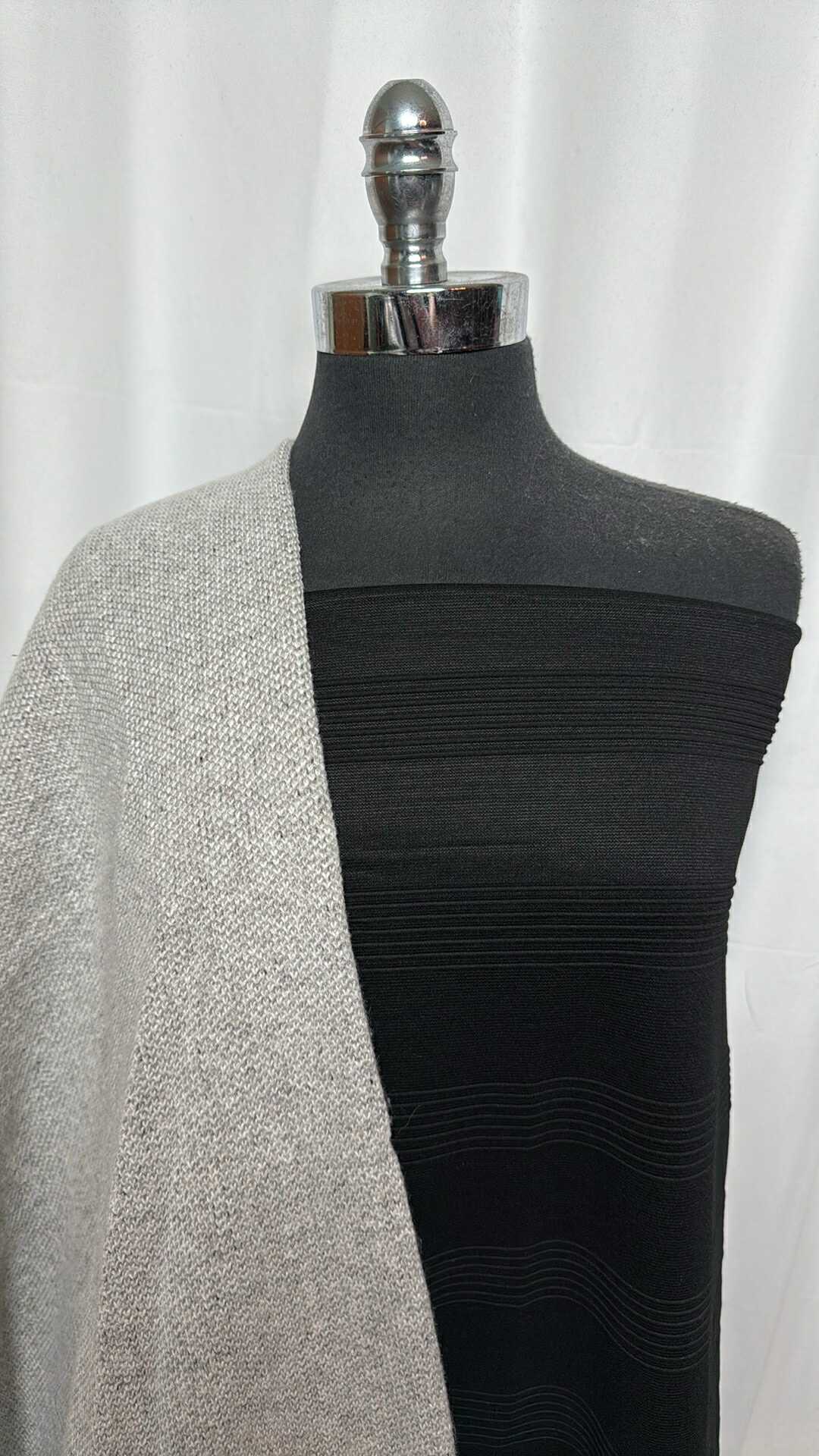 BLACK STRIPE/WOOL BLEND BUNDLE : 2YD Black Stripe Ottoman & 2YD Brushed-Back Wool/Poly Blend : A29265