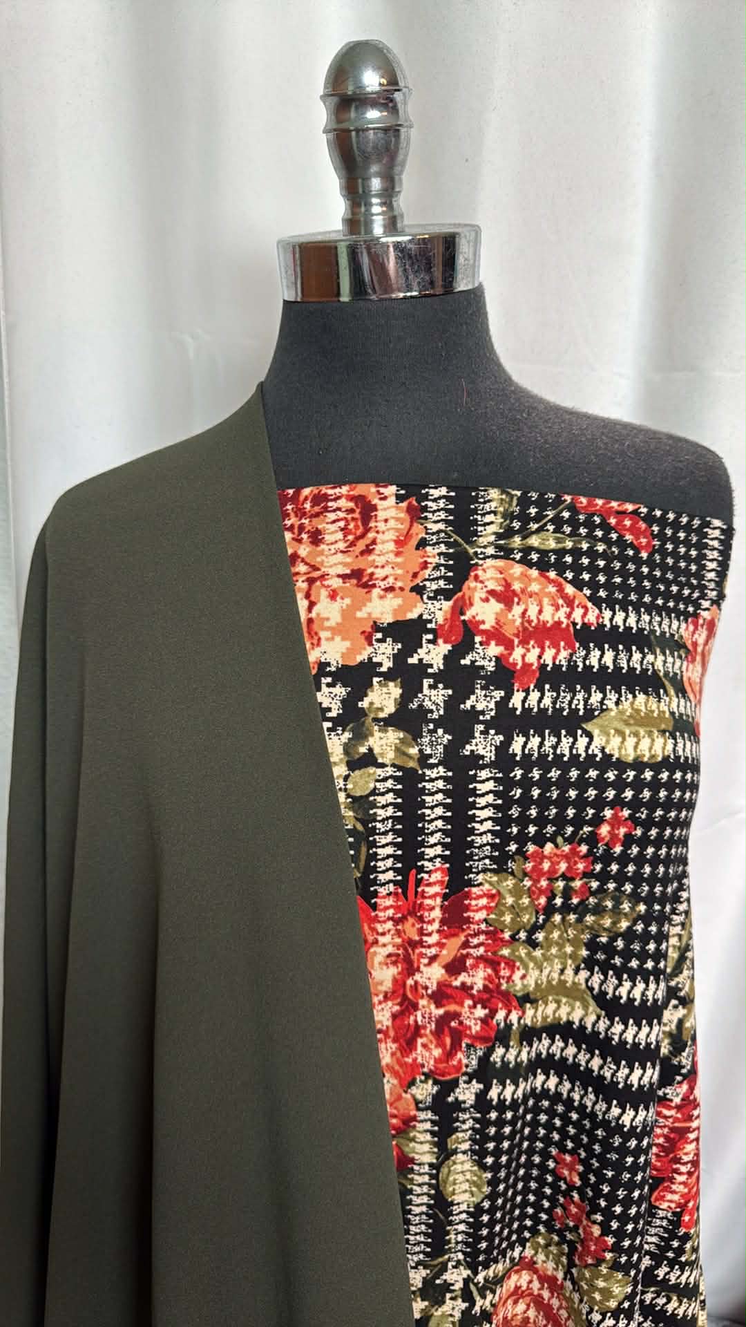 OLIVE/PLAID-FLORAL BUNDLE : 2YD Plaid/Floral DBP & 2YD Olive Crepe Scuba : A29875