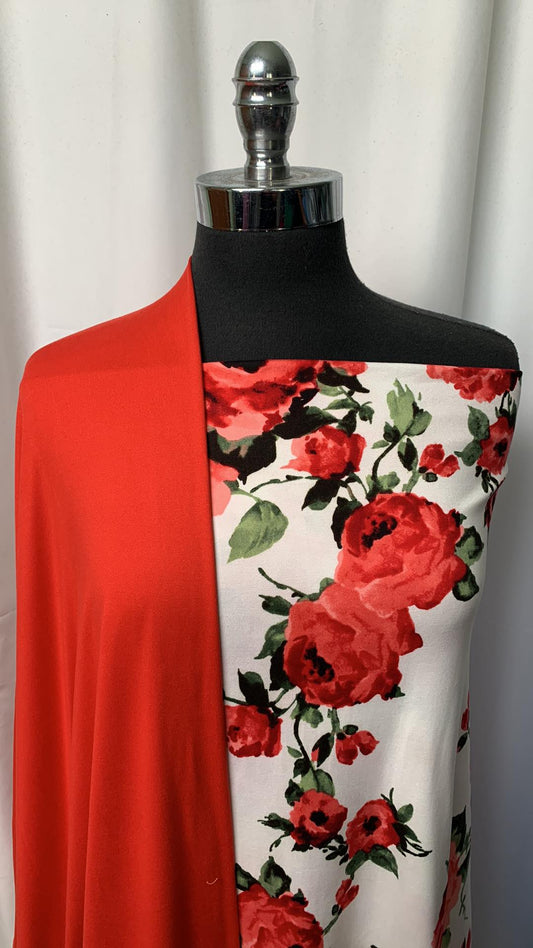 RED/WHITE FLORAL BUNDLE : 2YD Red/White Floral DBP & 2YD Solid Red DBP : A1538