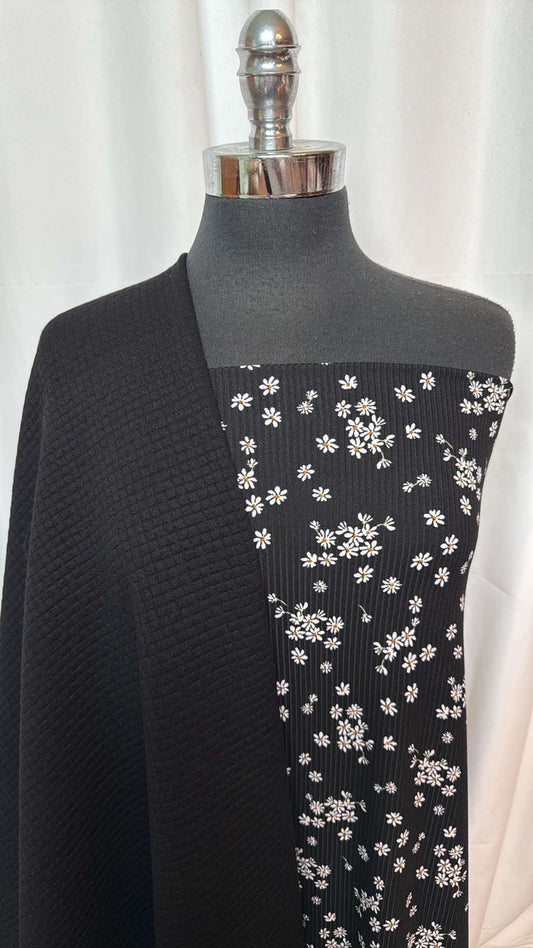 BLACK QUILTED/FLORAL BUNDLE : 2YD Black Quilted & 2YD Floral Ribbed DBP : A26809