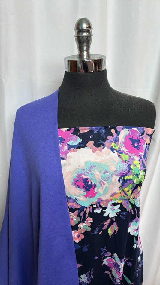 SOFT PURPLE/NAVY FLORAL BUNDLE : 2YD Soft Purple Peached PF & 2YD Navy Floral ITY : A27543