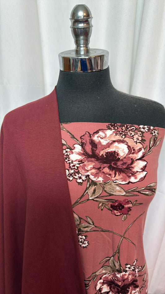 BURGUNDY/MARSALA FLORAL BUNDLE : 2YD Marsala Floral DBP & 2YD Burgundy C/S : A27754