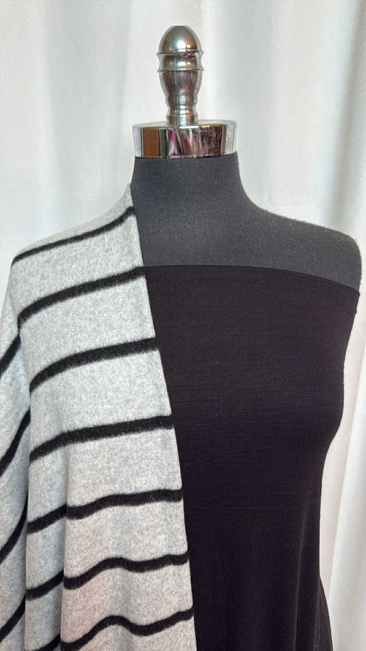 BLACK SLUB/GREY STRIPE BUNDLE : 2YD Grey Stripe Brushed Hacci SK & 2YD Black Ice Slub R/S : A28706