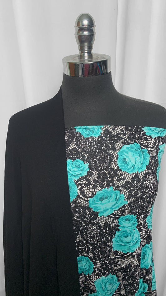 BLACK/AQUA LACE BUNDLE : 2YD Aqua Lace Modal & 2YD Black Heavy R/S : A25518