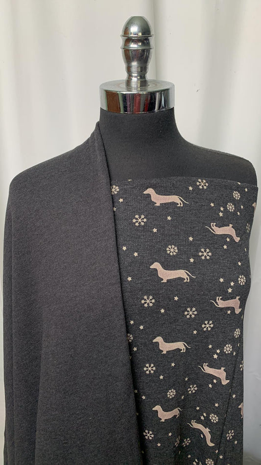 CHARCOAL DOGS BUNDLE : 1YD Charcoal Sweatshirt Fleece & 2YD Dogs Thermal : A1603