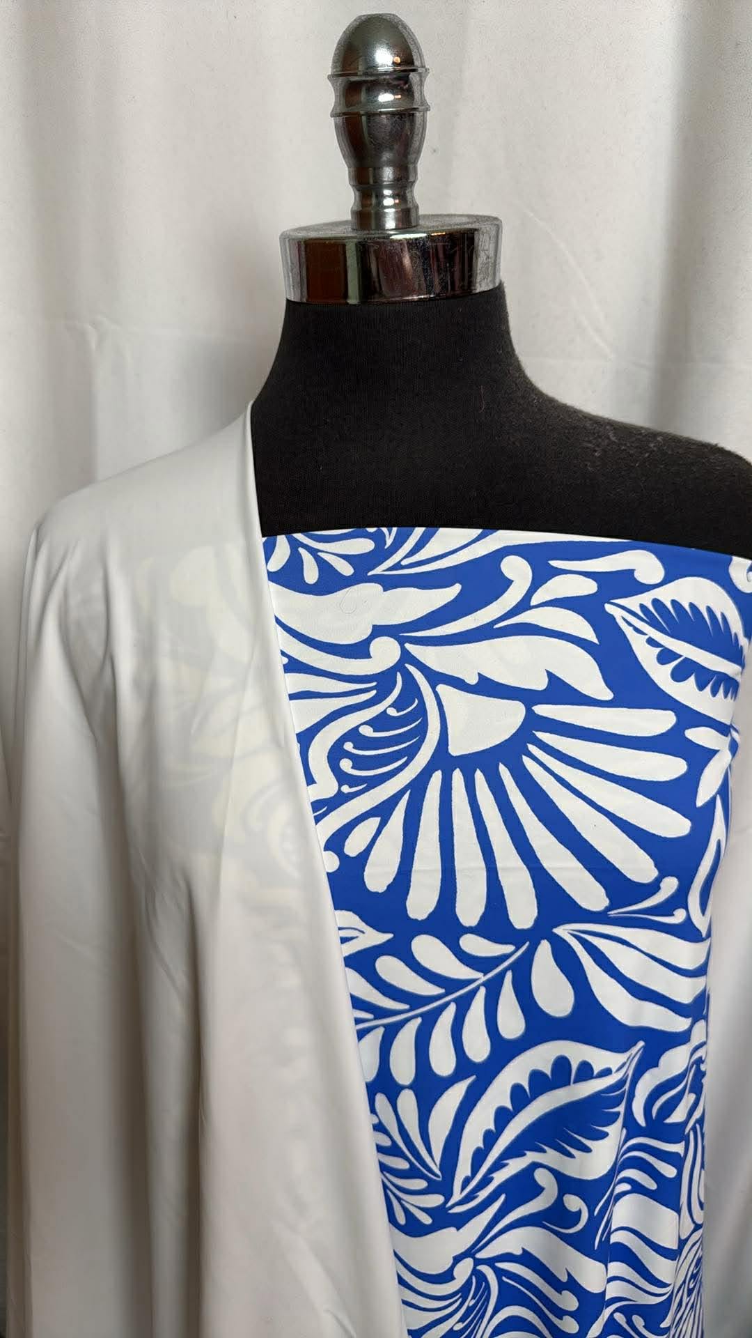 WHITE/BLUE FLORAL SWIM BUNDLE : 1.5YD Blue/White N/S Swim & 1YD White N/S Swim : A30031